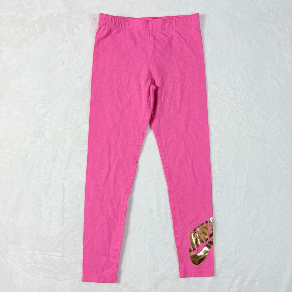 Nike Girls Sz XL Pink Gold Metallic Logo Tight Fit‎ Leggings DM2339-684